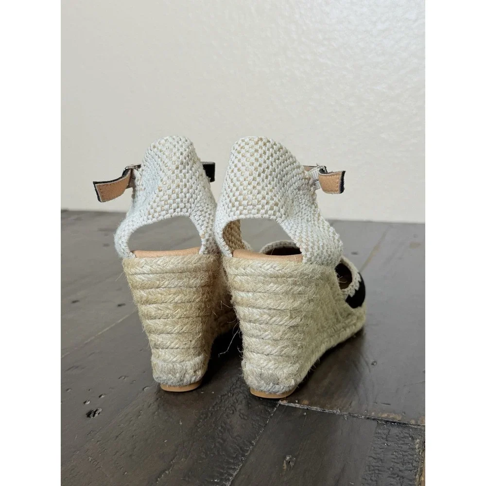 Apaseart Women's Black Suede Leather Espadrille Wedge Ankle Strap Shoes EU 37